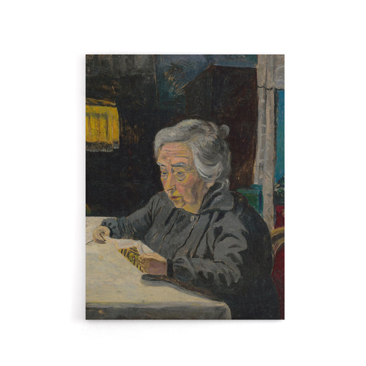 Old Lady Reading Grandmother Portrait Kubincan Canvas Wall Art