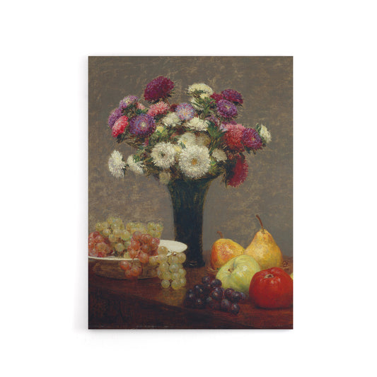 Asters and Fruit on a Table Latour Canvas Wall Art Print