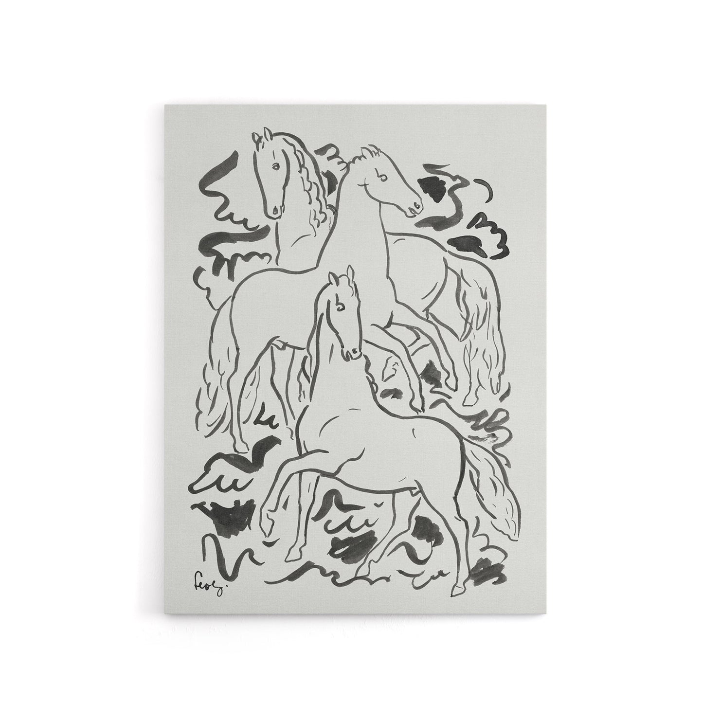Three Horses Ink Drawing Leo Gestel Canvas Wall Art Print