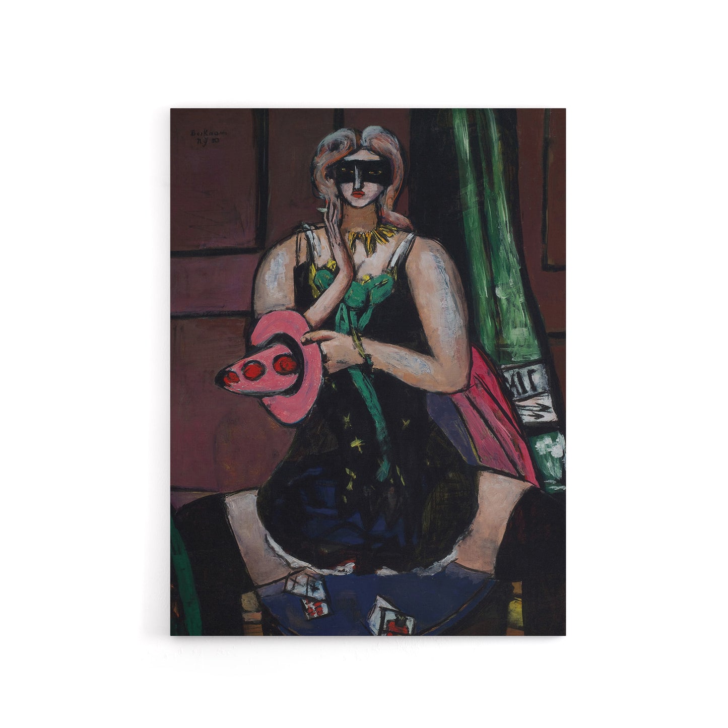 Carnival Mask Green Violet and Pink Beckmann Canvas Wall Art