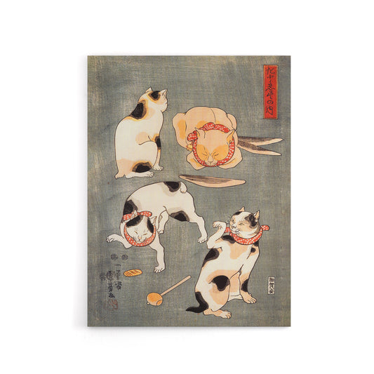 Four Cats in Different Poses Kuniyoshi Canvas Wall Art Print