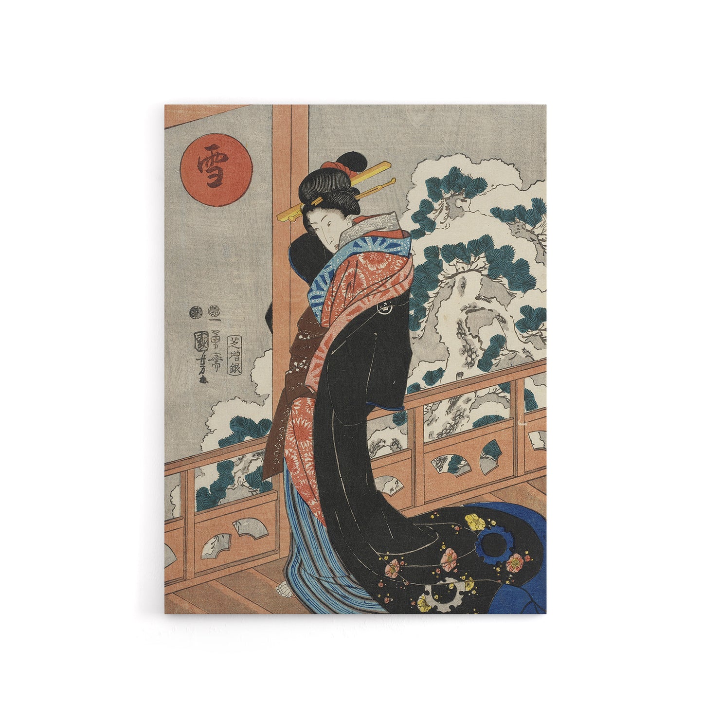 Beauty on Veranda Vintage Japan Ukiyo E Kuniyoshi Canvas Wall Art