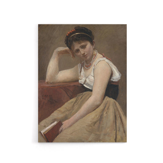 Camille Corot Interrupted Reading Woman Portrait Canvas Wall Art Print