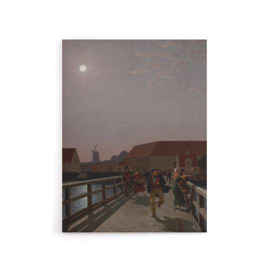 CW Eckersberg Langebro Copenhagen in Moonlight Canvas Wall Art Print