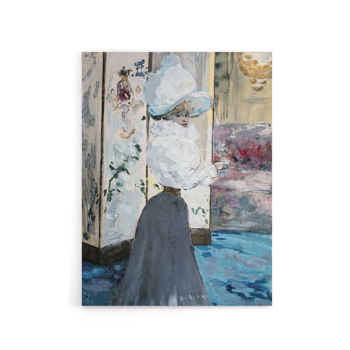 Henry Somm Woman and Japanese Folding Screen Canvas Wall Art Print