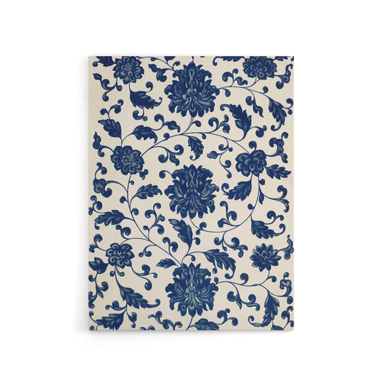 Owen Jones Elegant Blue Flower Textile Motif Canvas Wall Art Print