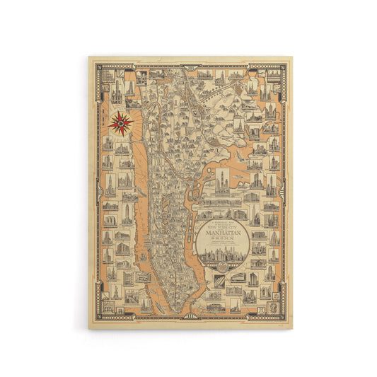 Chase 1939 Pictorial Map Manhattan And Bronx Canvas Wall Art Print
