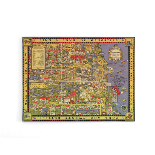 Erickson 1931 Map of Chicago Gangland Canvas Wall Art Print