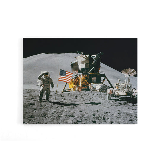 Nasa Space Apollo 15 Mission US Flag On Moon Canvas Wall Art Print