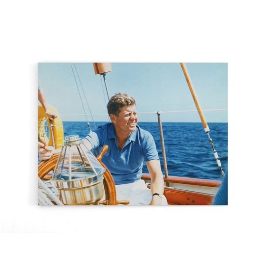 President John F Kennedy JFK At Yacht Wheel Canvas Wall Art Print
