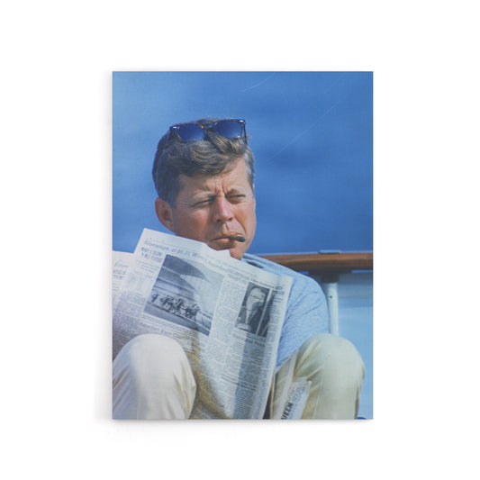 President John F Kennedy Cigar and Newspaper Canvas Wall Art Print