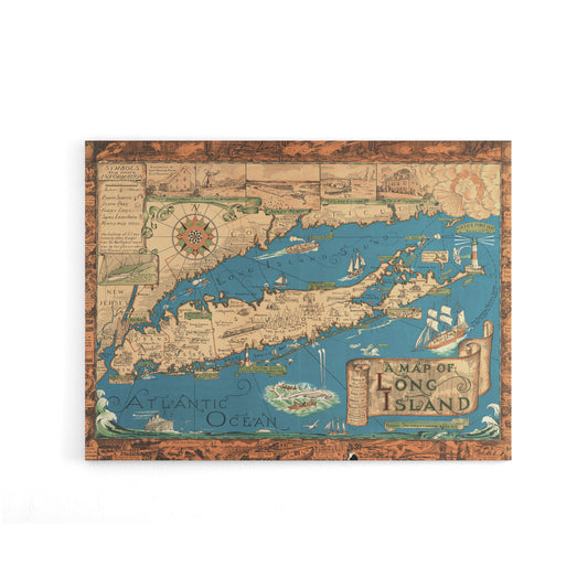 Vintage Map of Long Island New York Canvas Wall Art Print