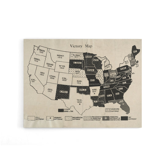 1919 Women's Suffrage Map US Voting Rights Canvas Wall Art Print