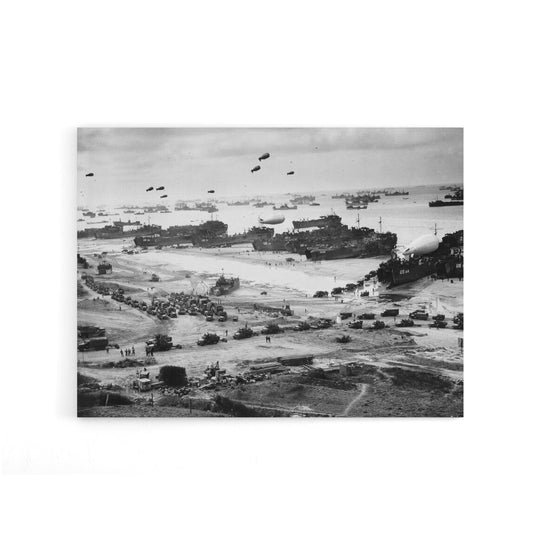 WWII War US Landing Ships Omaha Beach D Day Canvas Wall Art Print