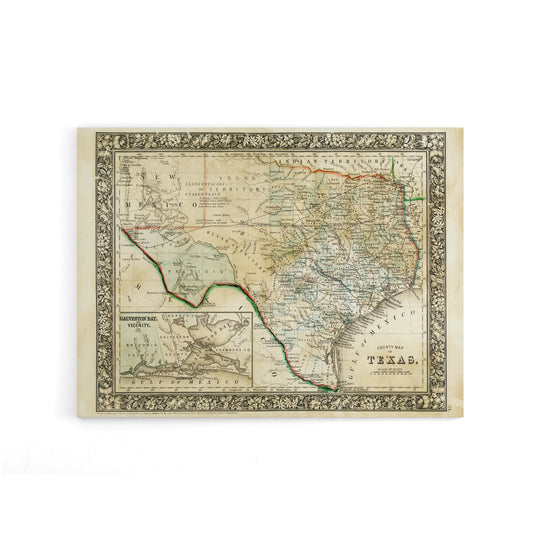Mitchell 1860 Map Texas County USA State Canvas Wall Art Print
