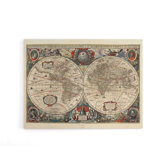 Hondius Pictorial Map 1641 World Hemispheres Canvas Wall Art Print