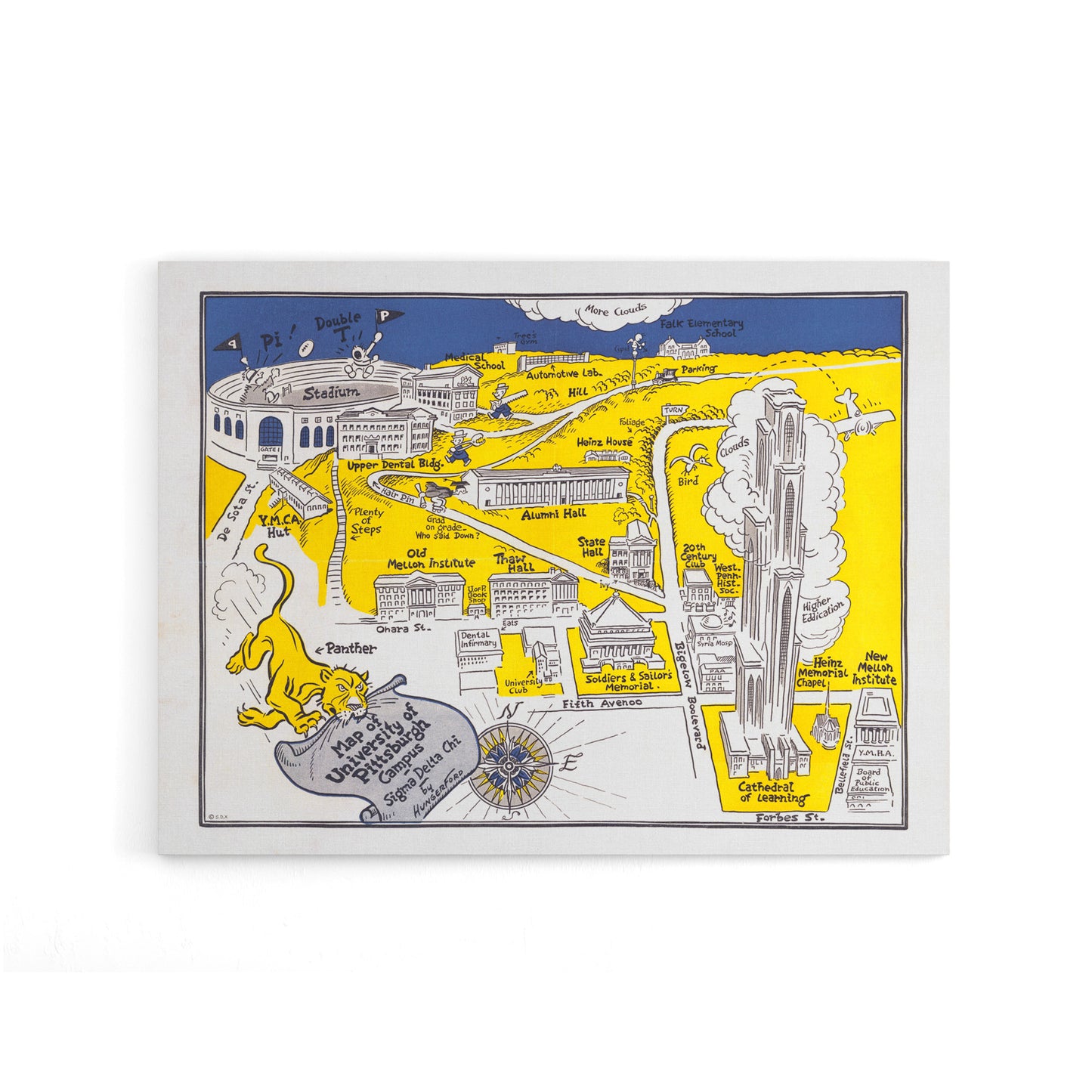 Map Hungerford 1935 Pittsburgh University Canvas Wall Art Print