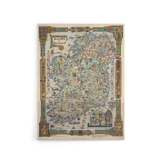 Map Color Text 1936 Story Ireland Canvas Wall Art Print