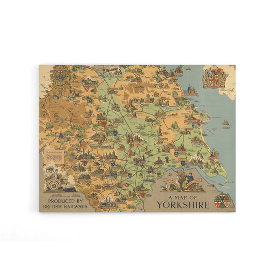 Map Clark 1949 Yorkshire Rail England Canvas Wall Art Print