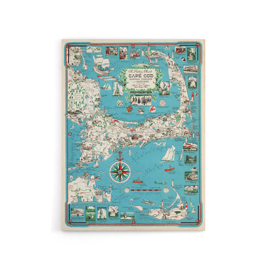 Map vintage Cape Cod Massachusetts Canvas Wall Art Print