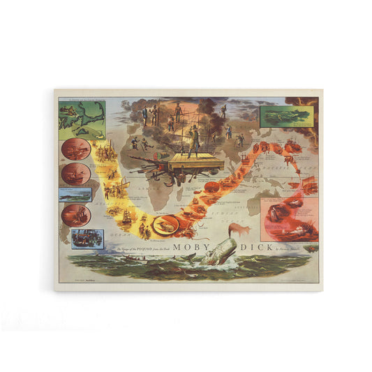 Map Everett 1956 Melville Moby Dick Canvas Wall Art Print