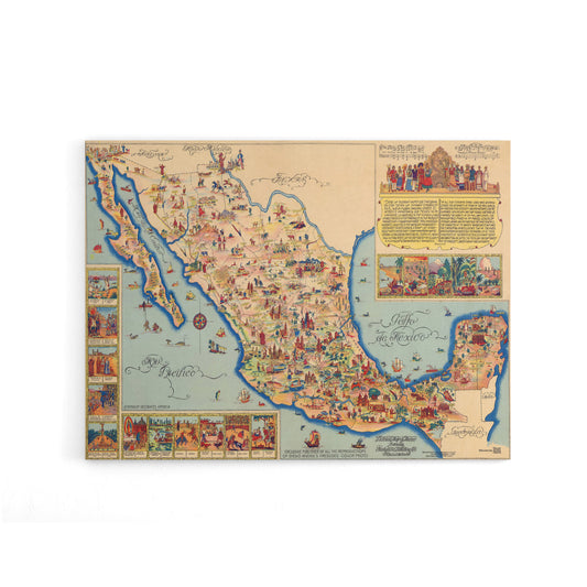Pictorial Map Of Mexico 1931 Vintage Canvas Wall Art Print