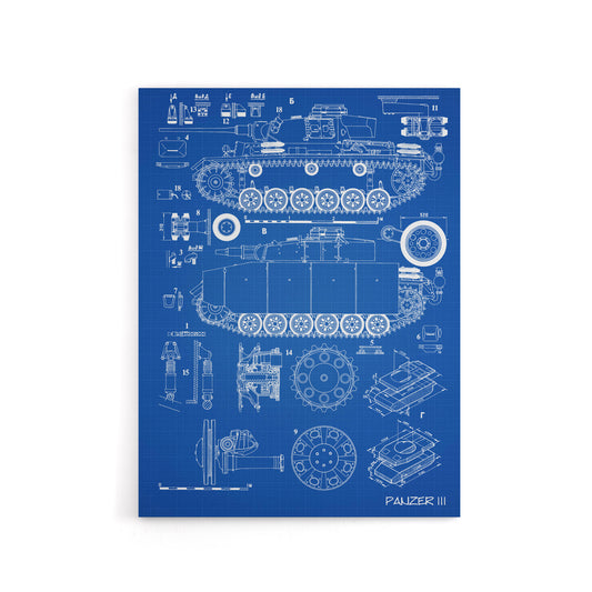 Panzer III 3 German Tank Blueprint Canvas Wall Art Print