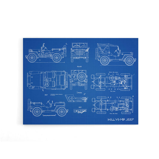 Willys MB US Military Jeep Blueprint Canvas Wall Art Print