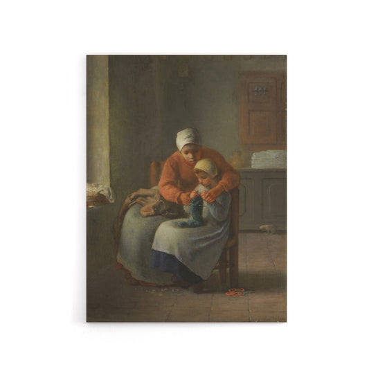 Jean Francois Millet The Knitting Canvas Wall Art Print