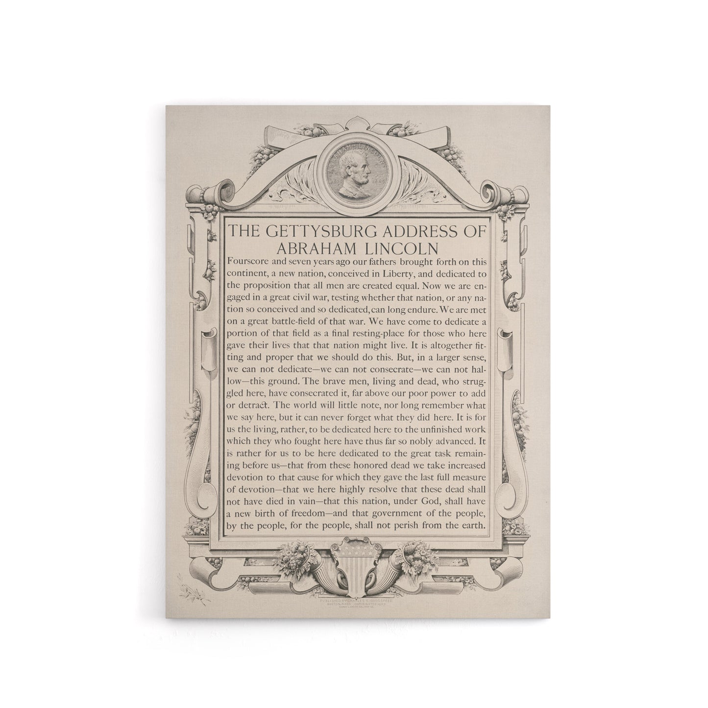Gettysburg Address Abraham Lincoln Canvas Wall Art Print